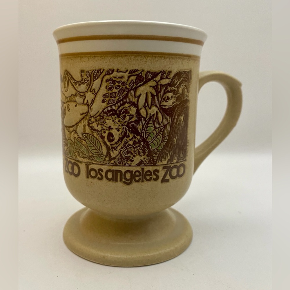 Vintage Los Angeles Zoo Mug Karol Western Japan Stoneware Pedestal Animal Cup